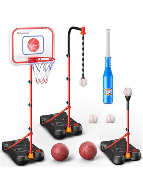 Other - 2 in 1 Kids Basketball Hoop and T Ball Set, Adjustable Basket Ball Stand,Hanging